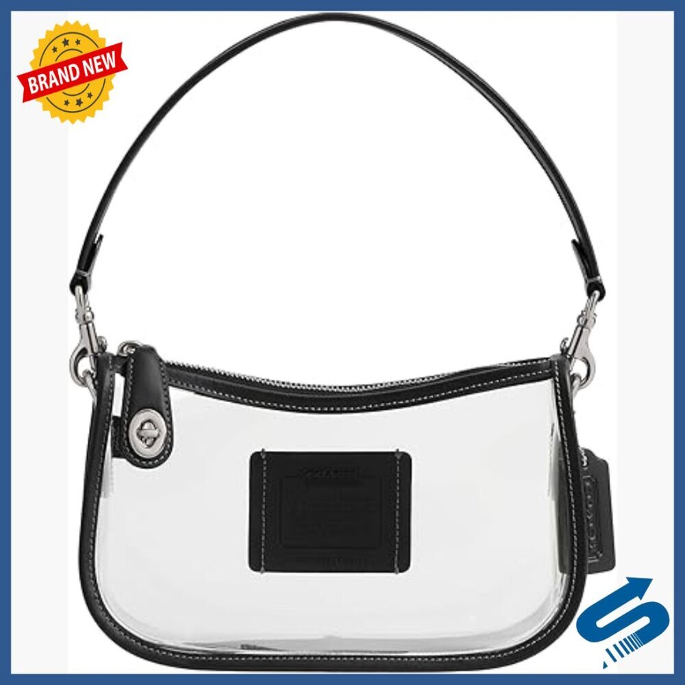 Clear PVC Stadium Swinger Bag with Leather Trim, Crossbody Strap
